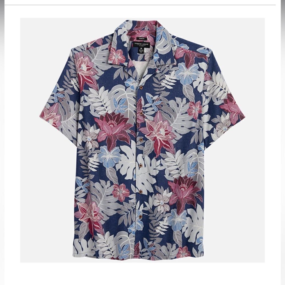 Tommy Bahama Original Fit Tropical Print Short Sleeve Hawaiian Shirt Size XL